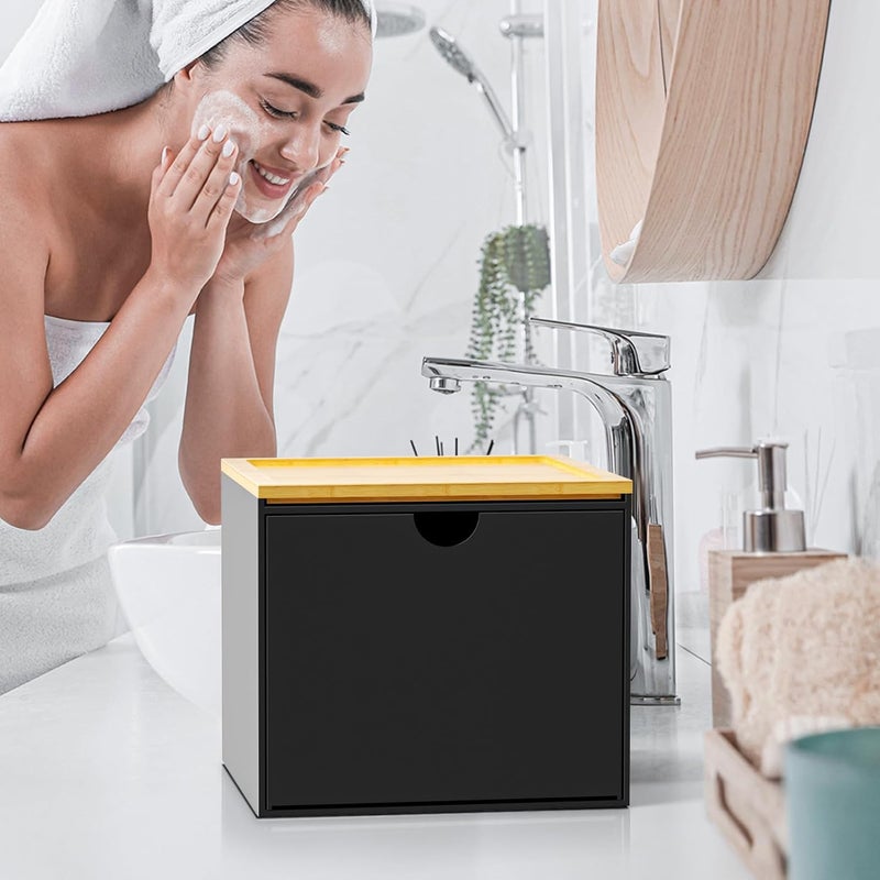 VITVITI Drawer Disposable Face Towel Holder Box, Acrylic Facial Towel Container for XL Clean Skin Club, Large Disposable Face Towels Storage with Bamboo Lid, for Bathroom, Vanity Makeup, Black - Image 5